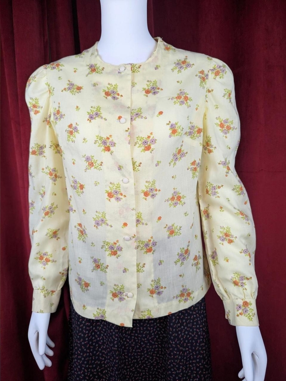 Handmade One of a Kind Butter Yellow, Orange, Purple, & Green Floral Blouse